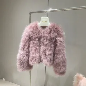 Autumn and Winter Clothing, European and American Ostrich Fur Short Jacket, Long Sleeved Fur Jacket, Fur Jacket thumbnail-3
