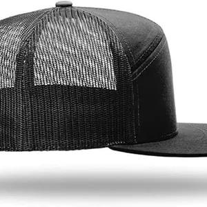 Blank 7 Panel Flat Bill Mesh Trucker Hat Breathable Snapback Baseball Cap Custom Logo Outdoor Sports Hat for Wholesale thumbnail-3