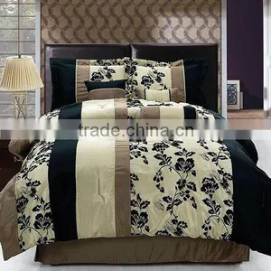 7 Pcs Gorgeous Flocking Leaf Comforter Set Bed In Cream Black Brown Color thumbnail-1