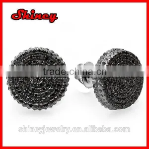 Fathers Day Gift Round Shape Micro Pave Black Gold Earring for Men thumbnail-1