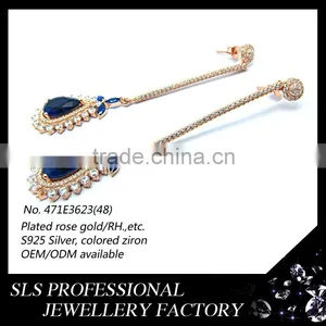 Gold Member SLS Jewelry Wholesale Fashion Gold Plated Earrings Prong Setting Bridal Sterling Silver Long Drop Earrings thumbnail-3