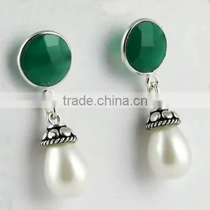 Ever Green !! Pearl & Green Onyx 925 Sterling Silver Earring, Gemstone Silver Jewelry, Handmade Silver Jewelry thumbnail-1
