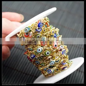 LFD-0012C ~ Wholesale Gold Plated Wire Wrapped Mixed Color Evil Eye Stone Chain Beaded Necklace Bracelet Handmade Finding thumbnail-1