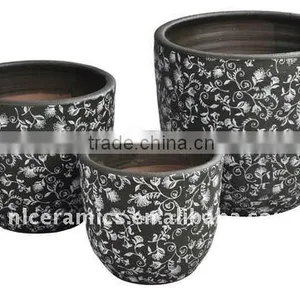 Terracotta Planter In Coal Color With Flower Decal thumbnail-1