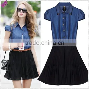 2015 High Fashion Denim Match Chiffon Dresses Chiffion Girls Denim Dress thumbnail-1