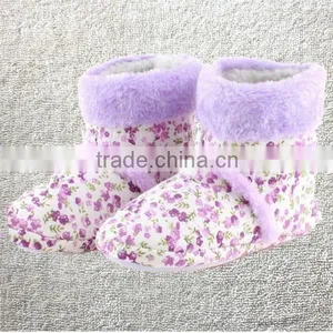 Winter High Cotton at Home Indoor Shoes Warm Thermal Flower Printing Ladies Cotton Boots thumbnail-1