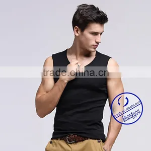 Custom Wholesale 100% Cotton Sports V-neck Tank Top Men thumbnail-2