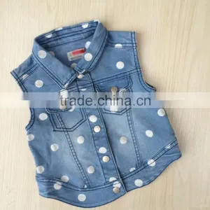 Girls Vest Baby Sleeveless Denim Jacket for Child Spring Dotted Denim Jacket Quality Choice thumbnail-1