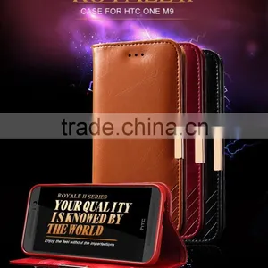 Real Cow Leather Magnetic Flip Wallet Case for HTC ONE M9 thumbnail-1