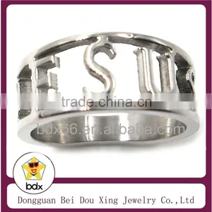 Wholesale High Quality Religious Stainless Steel Hollow Out Letter Jesus Cross Crucifixion Ring For Man Christ Jewelry Findings thumbnail-1