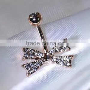 316L Steel Crystal Bowknot Belly Button Rings Adhesive Body Jewelry thumbnail-2