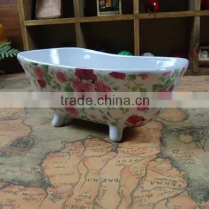 Rose Flower Design Small Ceramic Soap Bathtub thumbnail-2
