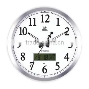 Pearl Metal Wall Clock PW048 With LCD Display Month Date Day Temperature thumbnail-1