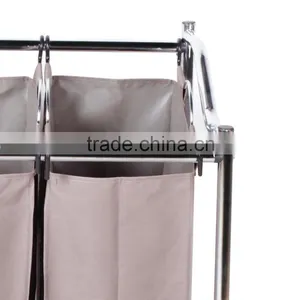Silver Grey Coated 3-Section Heavy-Duty Steel Rolling Laundry Sorter/Cart thumbnail-4