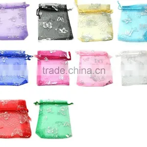 13*18cm In Stock Mixed Color Cheap Custom Drawstring Butterfly Organza Gift Bags Pouch Wholesale thumbnail-3