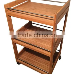 Bamboo Kitchen Trolleys With Baskets Wheels for Kitchen Room thumbnail-6