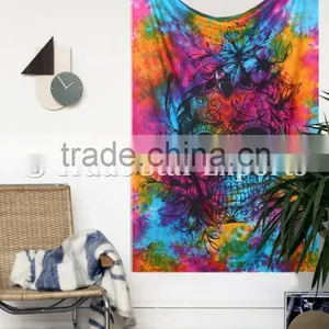 Hippie Twin Skull Tie & Dye Wall Art Boho Cotton Wall Hanging Home Decor Tapestry thumbnail-1