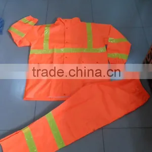 High Visibility Orange Safety Rainsuit With Yellow Plastic Tapes thumbnail-1