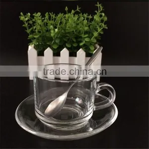LOGO Custom Heat Resistant Glass Tea Coffee Cup and Saucer Set ,Straight Body Glass Cup thumbnail-2