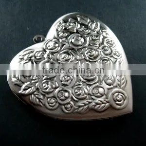 57mm Big Rose Heart Shape Vintage Style Antiqued Silver Flower Photo Locket DIY Pendant Charm Jewelry Supplies 1133003 thumbnail-1