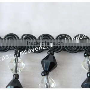 High Quality 8cm Width Black Handmade Wholesale Rhinestone Trim Fringes thumbnail-3