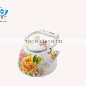 3L Good Quality Enamel Tea Kettle With Ceramic Handle Beautiful Decal thumbnail-6