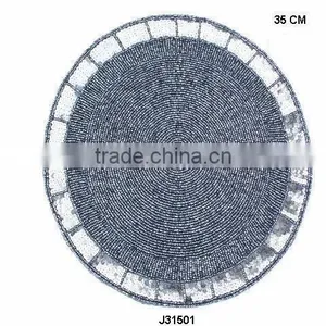 Round Grey Glass Bead Place Mats With Border in Small Disc Sytle Other Colours Also Available thumbnail-1