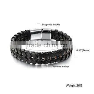 Custom Handmade Bracelet for Men Braided Black Leather Flat Bracelet thumbnail-5
