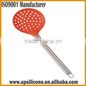 Food Grade Silicone Kitchen Cooking Skimmer With Stainless Steel Plastic Handle thumbnail-1
