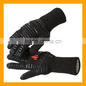 High Temperature Resistance Gloves, Machine Washable Silicone BBQ Grill Gloves, Black Flexible Safe Oven Glove thumbnail-1