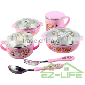Baby Food Feeding Soup Bowls With Cup Spoon and Fork 6 Pcs/set Kids Dinnerware Set thumbnail-3