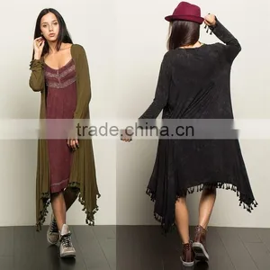 Long Blouse Soft And Stretchy Sharkbite Pom Pom Duster Knitted Cardigan thumbnail-1