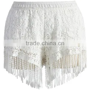 Short Shorts White Lace Crochet Fringe Shorts For Women thumbnail-1