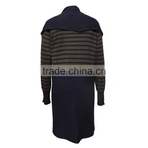 Women's Striped Maxi Cardigan With Extra-large Shawl Collar and Long Sleeves thumbnail-2