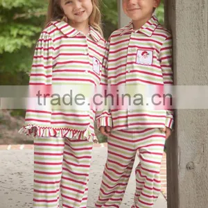 Kids Colorful Stripe Pajama Set Pure Cotton Embroidery Children Sleepwear Wholesale thumbnail-1