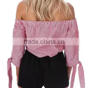 Runwaylover EY2331B New Design 2017 Ladies Fashion Off-Shoulder Stripe Blouse thumbnail-2