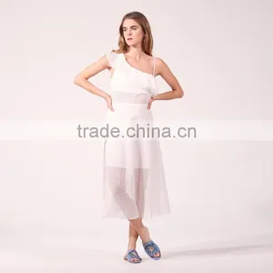 NEW DESIGN Ruffle at Sleeve and Neck Women Sexy Asymmetry Asymmetric Dress thumbnail-4