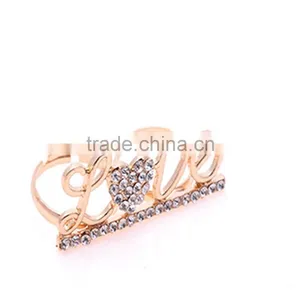 Gold-plated Rhinestone Letters Love Double Finger Spiral Rings thumbnail-1