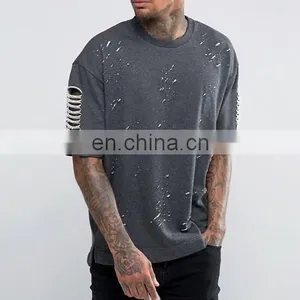 Boxy Design Crew Neck Sweatshirt With Distressing thumbnail-1
