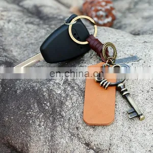 Custom Gift Bronze Metal Cat Charm Handmade Leather Keychain thumbnail-2