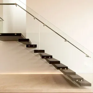 Indoor Hidden Keel Floating Stair With Tempered Glass Railing thumbnail-1