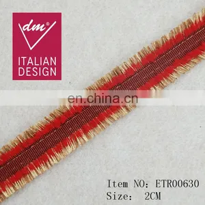 Fashion Cotton Red Fringe Tassel With Gold Lurex Trimming for Dresses thumbnail-1