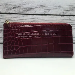 Customized Ladies Long Wallet Crocodile Pattern Suede Leather Zipper Clutch Bag Fashion Multi-function Change Mobile Phone Bag thumbnail-3