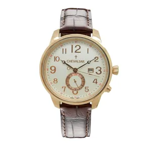 Stainless Steel Case Fashion Man Watch Genuine Leather Dual Time Quartz Watch thumbnail-5