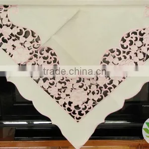 100% Cotton Damask Tablecloth Hemstitch Table Cloth Luxurious Tablecloth Pink Fancy Tablecloth thumbnail-2