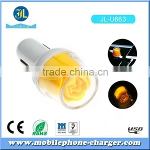 Rapid Auto Vehicle Micro USB Car Charger Adaptor For Cell Phone With LED Rose Flower thumbnail-1