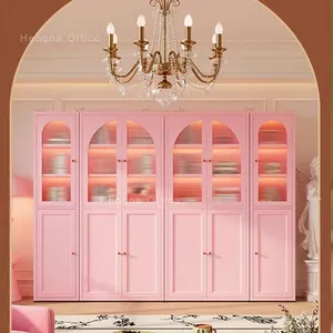 Elegant Arched Sideboard Fluted Glass Buffet Cabinet, Nordic Style Wine Cupboard & Coffee Bar Station for Dining Room Project thumbnail-1