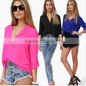 Instyles Elegant Casual Blouse Women Long Sleeve Korean V-neck Shirt Boutique Clothing Clothing thumbnail-1