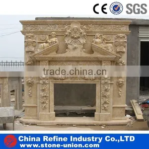 Outdoor Beige Travertine Statue Pillar Carved Stone Freestanding Fireplace Mantels thumbnail-1