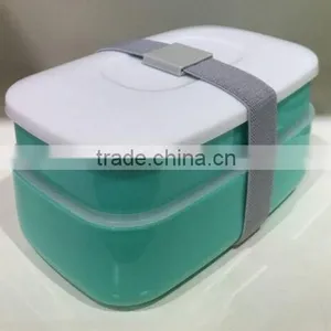 BPA Free Bento Lunch Box With Tightening Band Plastic Colored Lunch Box With 2 Compartments thumbnail-1